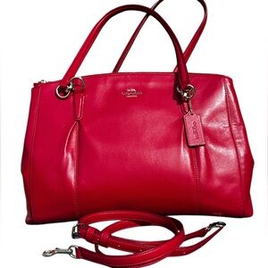 Coach Christie Carryall Leave Red Smooth Leather Satchel Removable Strap 14”
